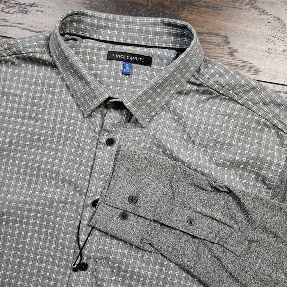 Vince Camuto Slim Fit Mixed Media Sport Shirt Medium Grey Dobby Size XL - Picture 3 of 5